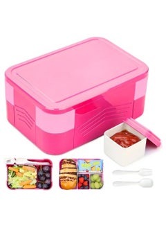 Buy Children's lunch box with compartments, leak-proof, with 6 compartments and cutlery, lunch box for girls and boys, breakfast box, snack box for kindergarten, BPA-free（Pink） in UAE