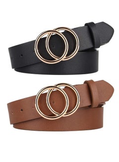 Buy Women Belts for Jeans Dress with Fashion Double O-Ring Buckle and Soft PU Faux Leather Belt(M,2 PCS) in Saudi Arabia