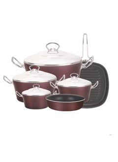 Buy Teflon non-stick cookware set consisting of 4 pots of different sizes + 4 steel lids + a circular tray with a capacity of 24 + a grill with a capacity of 28 in Egypt