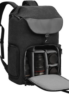 Buy Camera Backpack Canvas Camera Bag for DSLR/SLR Mirrorless Camera with 15.6 inches Laptop Compartment, Camera Case Compatible for Sony Canon Nikon Cameras and Lens Tripod Waterproof Black in UAE