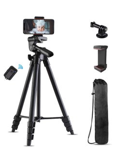 Buy Phone Tripod 53" Extendable Phone Tripod, Lightweight Travel Tripod with Bluetooth Remote Shutter, Portable Pouch & 1/4" Standard for iPhone Android Phones, Camera & Projector Black in UAE