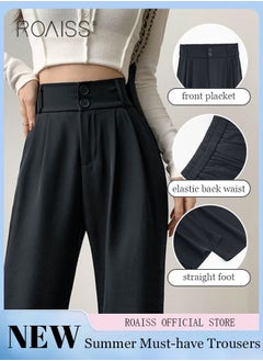 Buy Women’s Wide Leg Trousers Pants High Waisted Two Button Design Business Work Office Casual Straight Leg Long Pants for Ladies Daily Wear Spring Summer Autumn Clothes in UAE