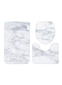 Buy 3-Piece Printed Bath Mat Set White/Grey Rectangular ( 75x45), U Shaped (37.5x45), Toilet Cover (35x45)cm in Saudi Arabia