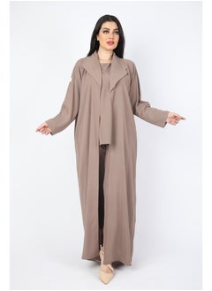 Buy Elegant Abaya Set of 3pc Shirt, Bentaloon  and Jacket , Brown in Saudi Arabia