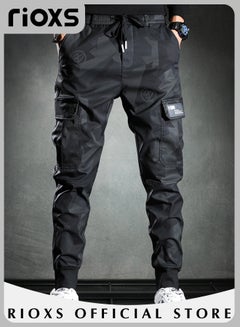 Buy Men's Camouflage Casual Long Pants Elastic Waist Slim Fit Jogger Pants Fashionable Trendy Cargo Pants in UAE