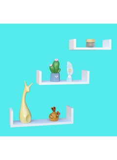 Buy FLOATING WALL SHELVES C-SHAPE SQUARE EDGE 3PCS SET WHITE , SIZE: 26x9.8x70CM/ 33x9.8x8.50CM /40x9.8x10CM in UAE