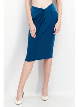 Buy Women Solid Draped Knot Detail Midi Skirt, Teal in UAE