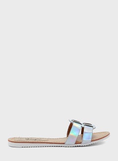 Buy Iridescent Buckle Strap Flat Sandal in Saudi Arabia