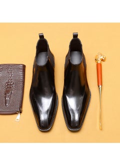 Buy Mens Genuine Leather Business Chelsea BootsBlack Black in UAE