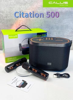 Buy Calus Citation 500 Wireless Speakers Mic Set Bluetooth Audio Portable Handheld Mic Family Multifunctional Playback Loudspeaker With RGB lights Black in UAE