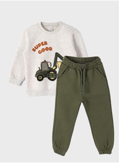 Buy Crew Neck Printed Baby Boy Sweatshirt and Trousers 2-Pack Set in Egypt