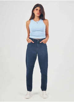 Buy High Waist Navy Blue Mom Fit Jeans in Egypt