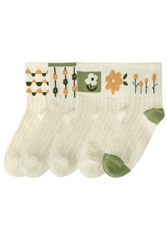 Buy 5pairs/set Mid-calf Socks,unisex Creative Floral Print Mid-calf Socks,Lightweight and breathable cotton socks suitable for spring, summer and autumn in Saudi Arabia