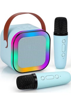 اشتري Karaoke Machine for Kids, Mini Portable Bluetooth Karaoke Speaker with 2 Wireless Mics and led Colorful Lights for Kids Adults, Gifts Toys for Girls Boys Family Home Party blue color في السعودية