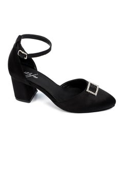 Buy Women Heeled Sandals With Front Decorative Strass Buckle Black in Egypt