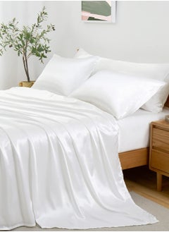 Buy 4 Piece Luxury Silk Feel Satin Bed Sheets Full Bedding Set (1 Flat Sheet,1 Fitted Sheet,2 Pillow Cases) in UAE