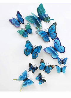 Buy 3D Butterfly Wall Decals, Removable Butterfly Decor Simulation Butterfly for Girls Stickers Kids Bedroom and Room Wall Decoration Art Mural Double Wings, 24 Pcs, Blue in Saudi Arabia