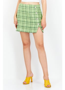 Buy Women Plaid Mini Skirt, Lime Green in Saudi Arabia