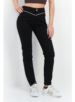 Buy Women Skinny Fit Solid Stretchable Jeans, Black in Saudi Arabia