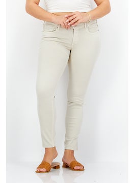 Buy Women Skinny Fit Embroidered Stretchable Jeans, Ivory in Saudi Arabia