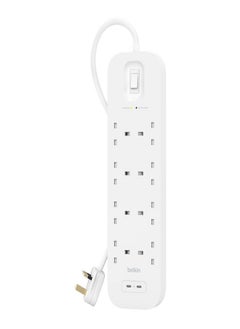 Buy 30W 8-Way 2-USB Power Extension Surge Protector White 2m BKN-SRB004AR2M in Saudi Arabia