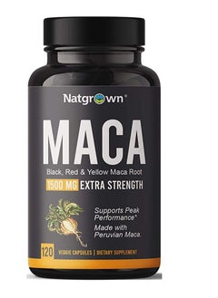 Buy Organic Maca Root Powder Capsules 1500 mg with Black + Red + Yellow Peruvian Maca Root Extract Supplement for Men and Women - Vegan Pills in UAE