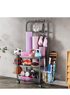 Buy Home Gym Sports Equipment Organizer, Yoga Mat Dumbbell Kettlebells Rack with Sturdy and Lockable Casters in UAE