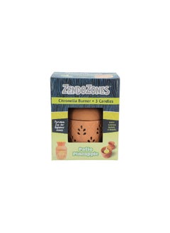 Buy 3-Piece Burning Citronella Zendo Pineapple Scented Candle with Holder Brown and Yellow 18P-PP in Saudi Arabia