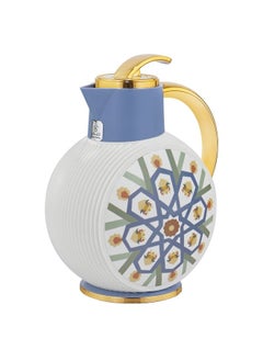 Buy Al Jawhara Thermos, white, Islamic pattern, heavenly, golden handle, 0.9 liters in Saudi Arabia