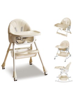 Buy Baby High Chair, 4-in-1 Folding Tilt Feeding Seat Height Adjustable Child Feeding Chair, Multifunctional Baby High Chair with Removable Double Compartment Panel in Saudi Arabia