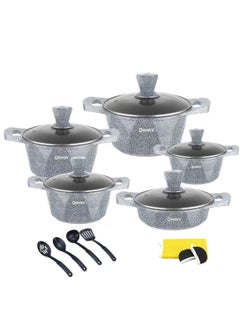 Buy 17-Pieces Granite Coated Cookware Set Includes 20, 24, 28, 32cm Casserole Pot with Lid, 28cm Shallow Casserole Pot and 7 Pieces Cooking Accessories in UAE