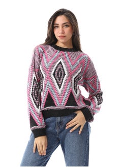 Buy Crew Neck Loose Fit Pullover_ Black, Fuchsia & Baby Blue in Egypt