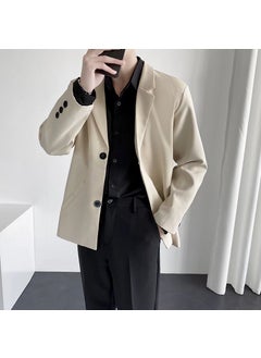 Buy Hong Kong Style Trendy Casual Suit Jacket Mens Spring and Autumn Ruffian Shuai Fried Street Loose ins Handsome Small Suit Top X01 apricot in Saudi Arabia