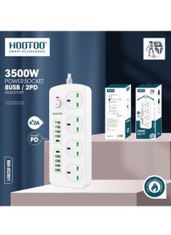 Buy Power socket MX-EC001 with four triple ports and 10 USB ports, eight of which are of the type USB-A and two of the type USB-C PD , 3 meter length, with a power of 3500W and safety button White. in Saudi Arabia