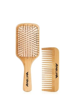 Buy Hair Brush Natural Wooden Bamboo Detangled Paddle Brush and Comb Set Eco Friendly Hairbrush for Women Men and Kids Thin Long Curly Hair Types and Massage Scalp(2Pcs) in UAE