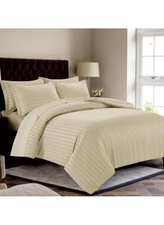 Buy Beige Microfiber 3-Piece Hotel Stripe Pattern Single Bedding Set in Saudi Arabia