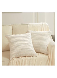 Buy 2 Packs Boho Decorative Throw Pillow Covers 18x18 Inch for Living Room Couch Bed Sofa, Rustic Modern Farmhouse Home Decor, Soft Corduroy Cream Square Cushion Case 45x45 cm in UAE