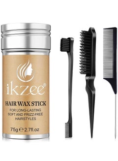 Buy 75g Hair Wax Stick and Comb Set 3 PCS Edge Control Brush Hair Slick Stick Wax Stick for Hair Bristle Brush for Flyaways Teasing Brush for Hair Styling for Baby Hair & Flyaways & Edge Frizz Hair in UAE
