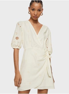 Buy Surplice Neck Tie Detail Dress in Saudi Arabia