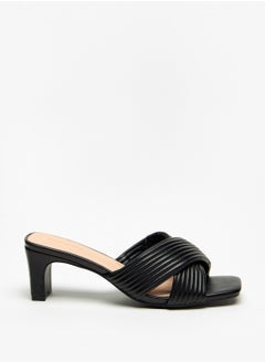 Buy Ribbed Cross Strap Slip-On Sandals with Block Heels in UAE