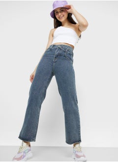 Buy High Waist Straight Fit Jeans in Saudi Arabia