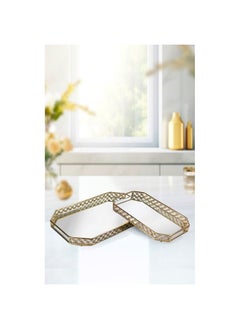 Buy Medalion Set Of 2 Tray 33X20X3 Cm Gold in UAE