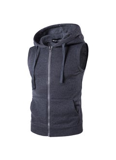 اشتري Mens Casual Hooded Zip VestDark gray Dark gray في السعودية