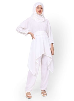 Buy MODEST TWO PIECE DRESS WITH SCARF AND BELT SOLID COLOUR ARABIC KAFTAN JALABIYA DRESS in Saudi Arabia