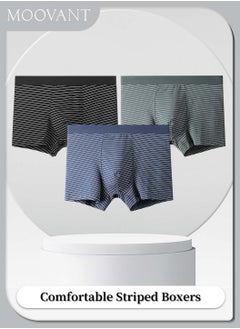 اشتري 3-Piece Men's Striped Underwear Set Modal Boxers Shorts Briefs Mid-waist Elastic Plus Size Breathable Antibacterial Underpants Shorts for Men Boys في السعودية