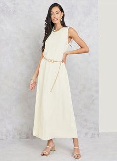 Buy Textured Sleeveless Under Abaya Dress with Belt in Saudi Arabia