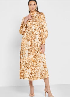 Buy Puff Sleeve Floral Print Dress in Saudi Arabia