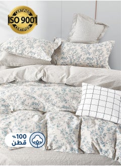 Buy Cotton Floral Comforter Sets, Fits 160 x 200 cm Queen Size Bed, 5 Pcs, 100% Cotton 200 Thread Count, With Removable Filling, Veronica Series in Saudi Arabia