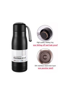 Buy Water bottle with portable lid metal thermos vacuum insulated stainless steel  reusable leak proof BPA-free flask 350ml, black in Egypt