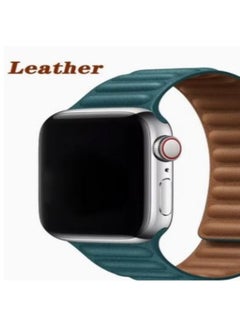 Buy Replacement Band 42/44/45/49mm Genuine Leather Link Magnetic Loop Strap For Apple Watch Series 1/2/3/4/5/6/SE/7 Green in Egypt